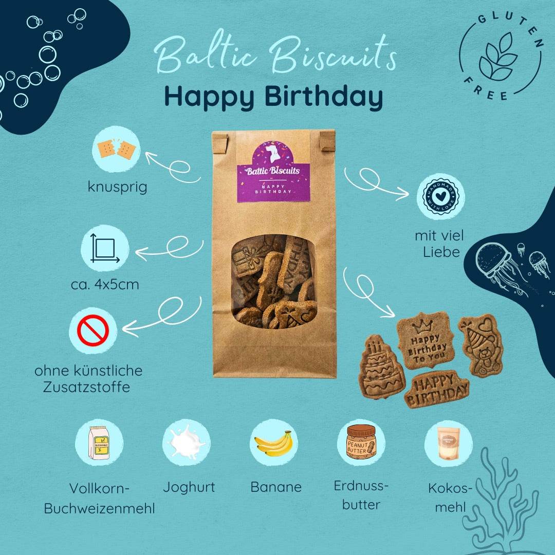 🎉 Happy Birthday – Geburtstagskekse mit Erdnussbutter, Banane & Buchweizen von Baltic Biscuits - Beagletuff