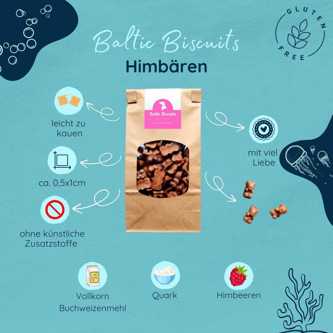 🐻 Himbären – Glutenfreie Himbeer-Hundekekse in Bärchenform von Baltic Biscuits - Beagletuff