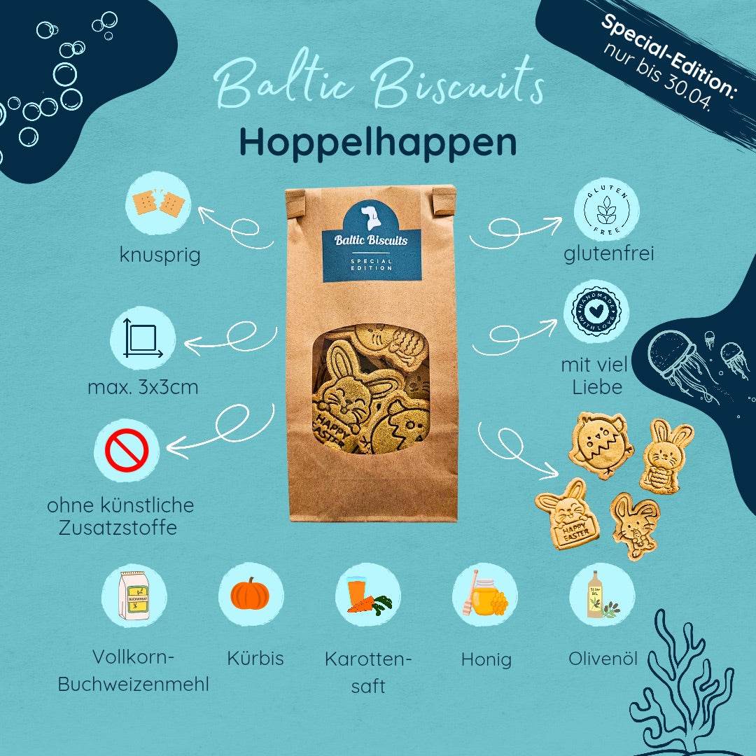 Hoppelhappen – Glutenfreier Hundekeks mit Karotte, Kürbis & Honig von Baltic Biscuits - Beagletuff