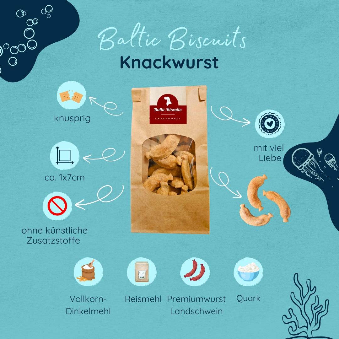Knackwurst – Wurstige Hundekekse mit Schweinefleisch & Quark von Baltic Biscuits - Beagletuff