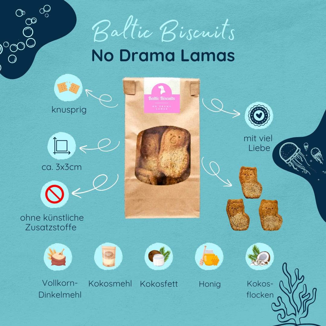 🦙 No Drama Lamas – Knusprige Kokos-Hundekekse mit Honig von Baltic Biscuits - Beagletuff