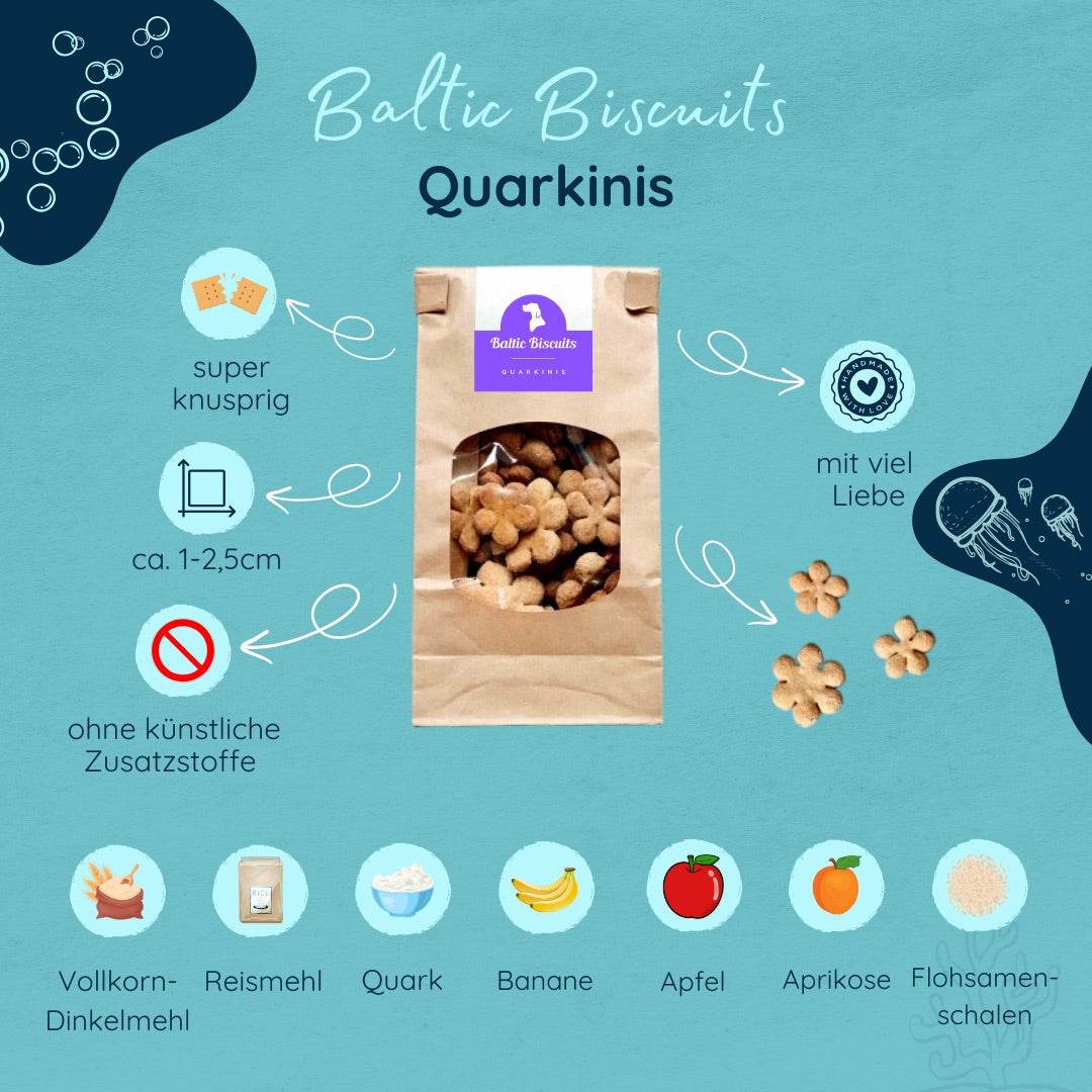 Quarkinis – Fruchtige Hundekekse mit Quark, Banane & Apfel von Baltic Biscuits - Beagletuff