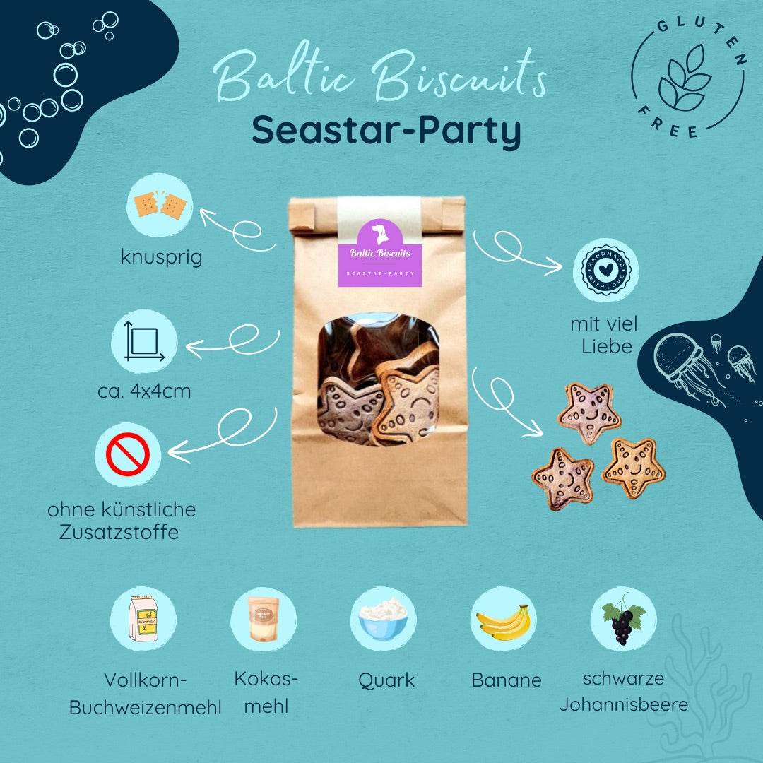 🐚 Seastar-Party – Vitaminreiche Hundekekse mit Banane, Johannisbeeren & Quark von Baltic Biscuits - Beagletuff