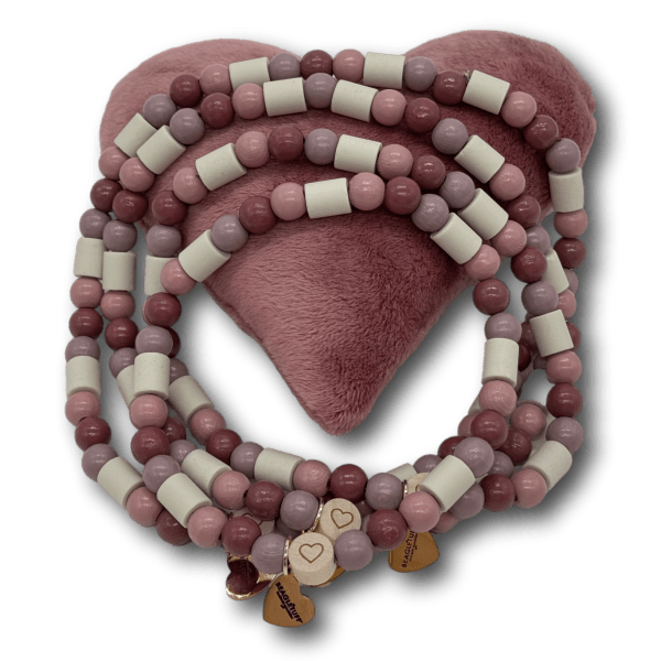 EM Keramik Perlenkette Hund Holzperlen altrosa mauve - Beagletuff