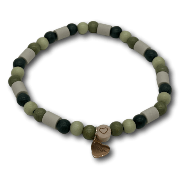 EM Keramik Perlenkette Hund Holzperlen grün/oliv - Beagletuff