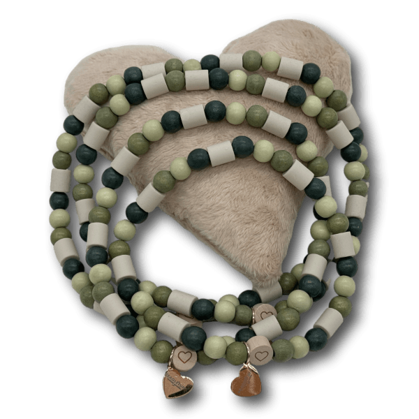 EM Keramik Perlenkette Hund Holzperlen grün/oliv - Beagletuff