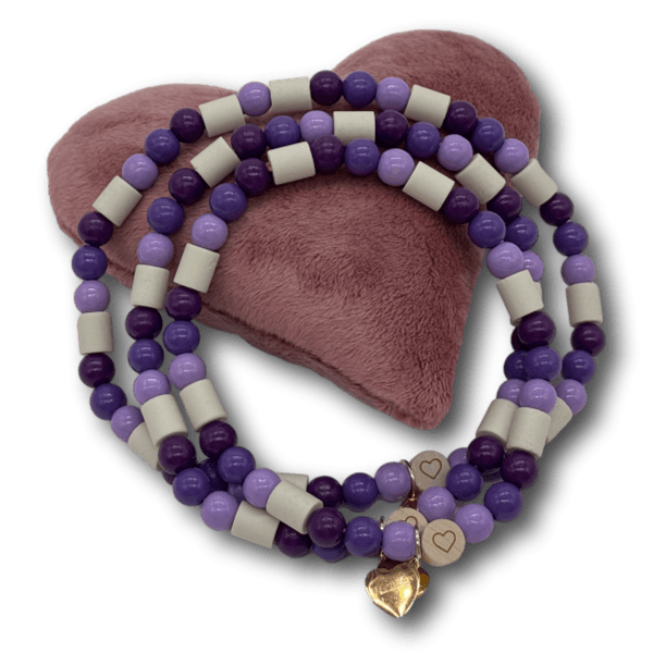 EM Keramik Perlenkette Hund Holzperlen lila/flieder - Beagletuff