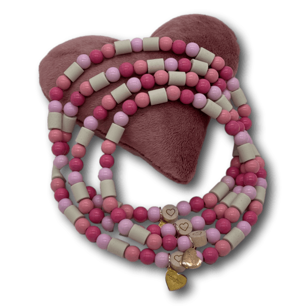 EM Keramik Perlenkette Hund Holzperlen rosa/pink - Beagletuff