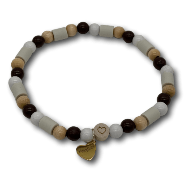 EM Keramik Perlenkette Hund Holzperlen braun/beige - Beagletuff