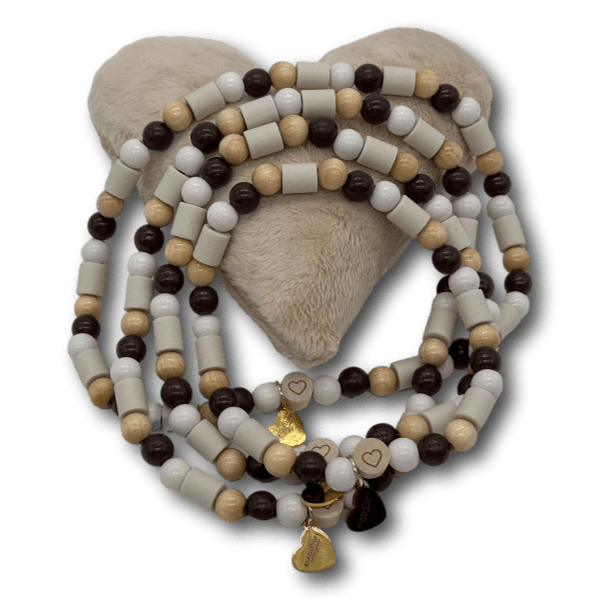 EM Keramik Perlenkette Hund Holzperlen braun/beige - Beagletuff