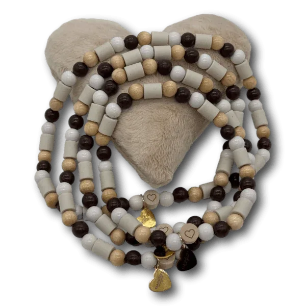 EM Keramik Perlenkette Hund Holzperlen braun/beige - Beagletuff