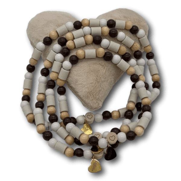EM Keramik Perlenkette Hund Holzperlen braun/beige - Beagletuff
