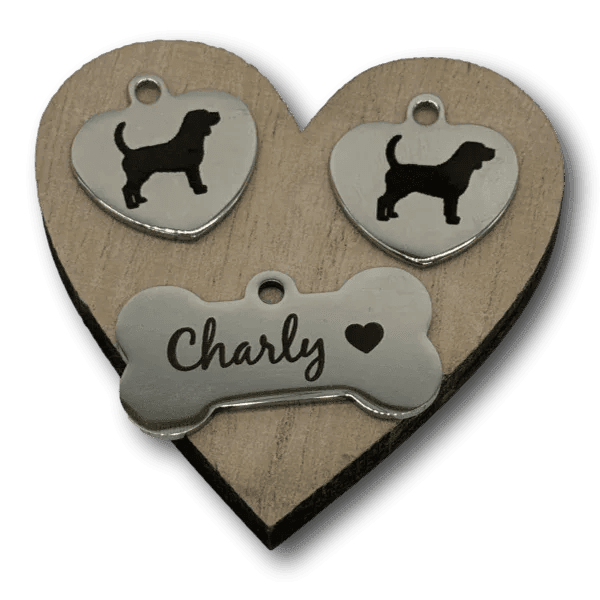 Edelstahl Hundemarke personalisiert Herz oder Knochen - Beagletuff