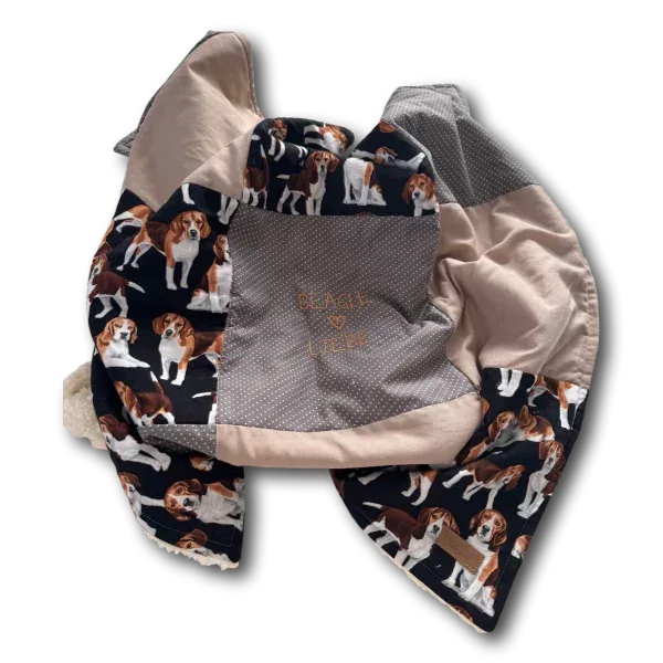 Hunde Kuscheldecke Patchwork Beagle taupe beige - Beagletuff