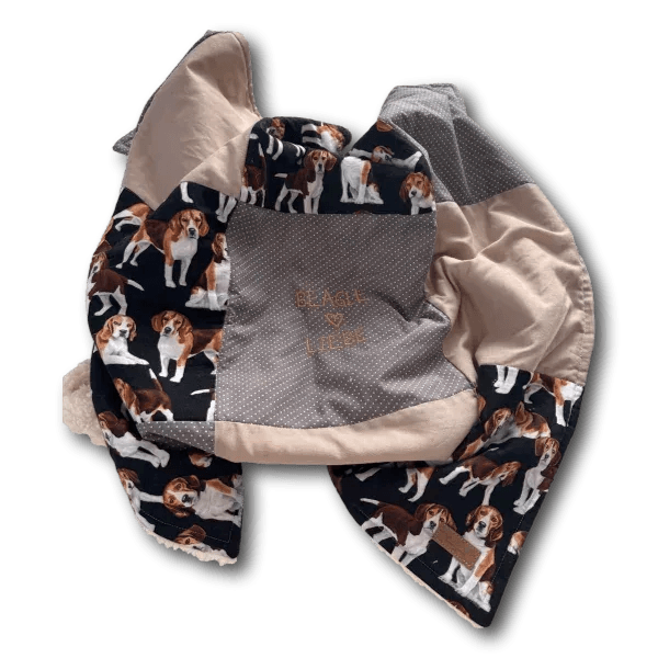 Hunde Kuscheldecke Patchwork Beagle taupe beige - Beagletuff