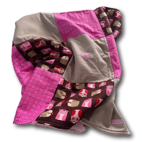 Hunde Kuscheldecke Patchwork Eulen Herz pink beige - Beagletuff