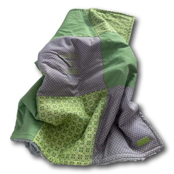Hunde Kuscheldecke Patchwork Hundeliebe grün grau - Beagletuff