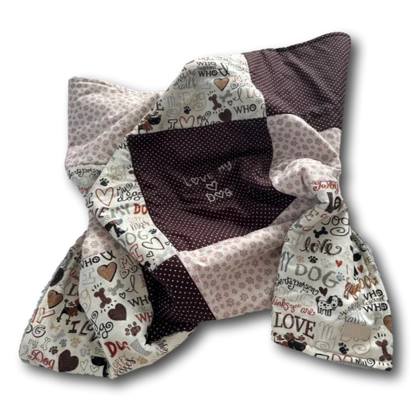 Hunde Kuscheldecke Patchwork Love my dog braun beige - Beagletuff