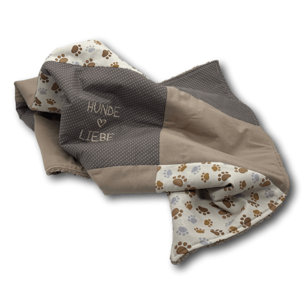 Hunde Kuscheldecke Patchwork Hundeliebe taupe beige - Beagletuff