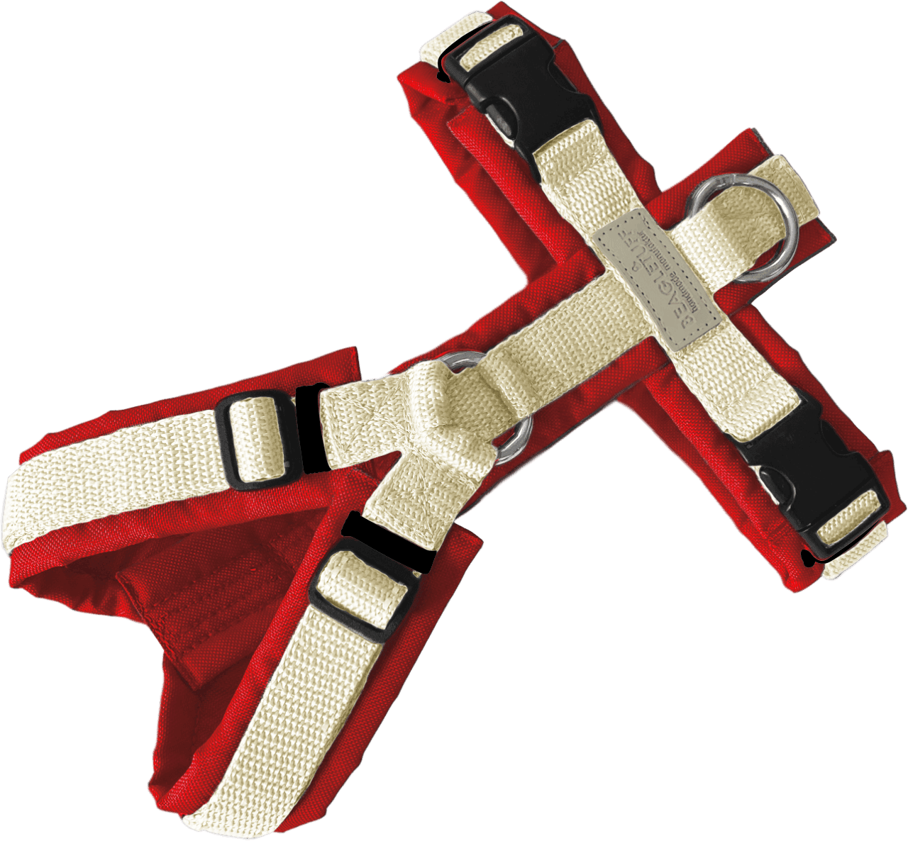 BT EasyWalk® Hundegeschirr in Rot und Creme mit gepolsterten Gurten, schwarzen Schnallen und Edelstahlringen