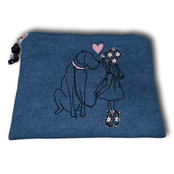 Täschchen Reißverschlußtäschchen Kosmetiktäschchen Jeans Hundeliebe 3 Größen - Beagletuff