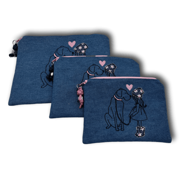 Täschchen Reißverschlußtäschchen Kosmetiktäschchen Jeans Hundeliebe 3 Größen - Beagletuff
