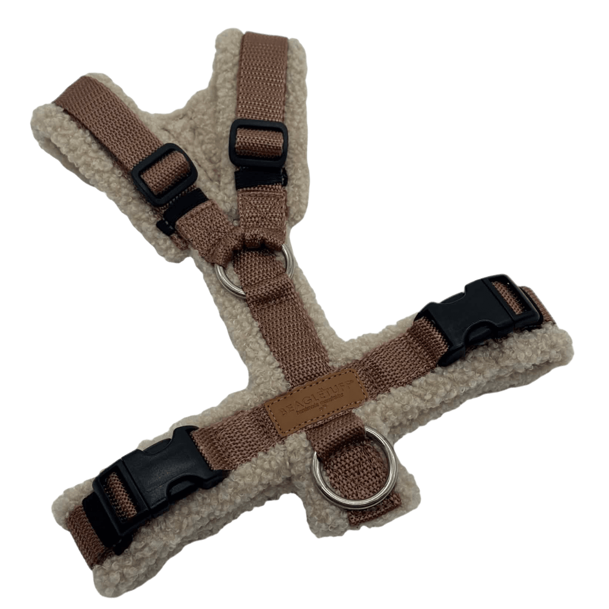 BT EasyWalk® Curly Y-Hundegeschirr Gr. XS mit cremefarbenem Curly Teddyplüsch und hellbraunem Gurtband