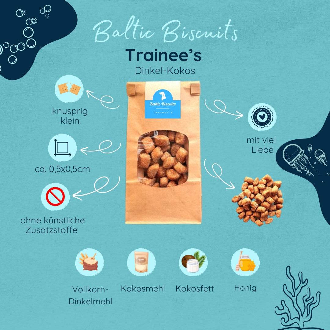 🎯 Trainee’s – Trainingsleckerlis mit Dinkel, Kokos & Honig von Baltic Biscuits - Beagletuff