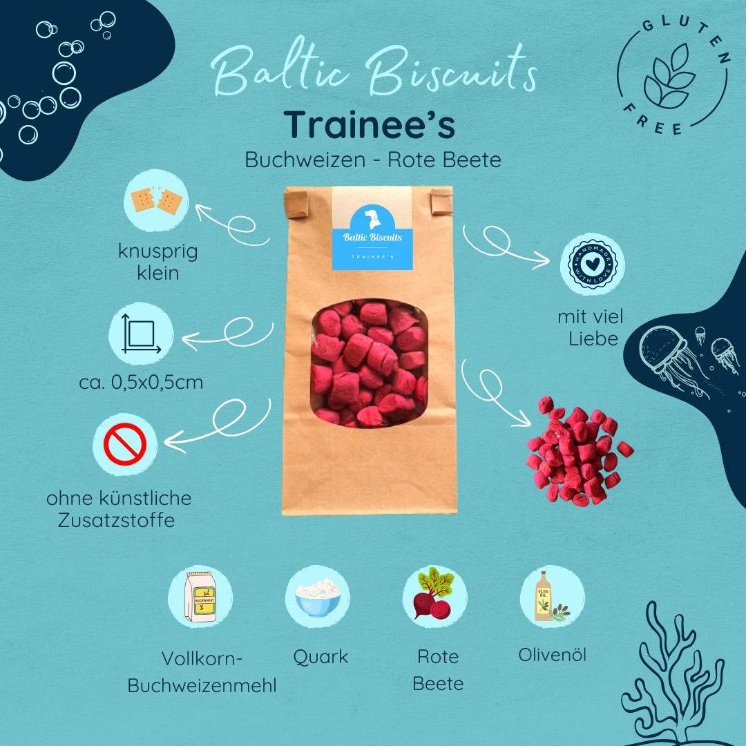 🎯 Trainee’s – Trainingsleckerlis mit Buchweizen, Roter Beete & Quark von Baltic Biscuits - Beagletuff