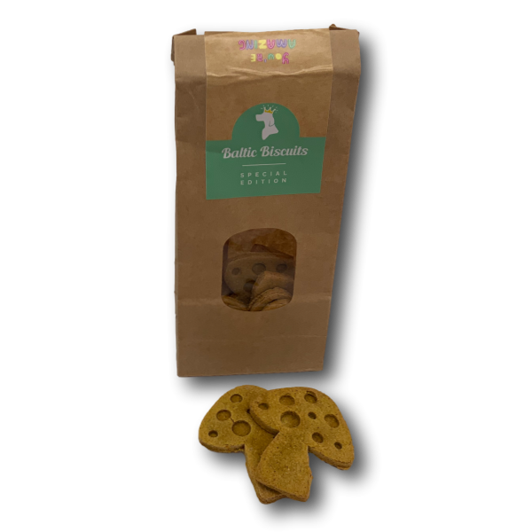 Baltic Biscuits Hundekekse Fliegenpilz-Edition in 50 g Packung mit Sichtfenster