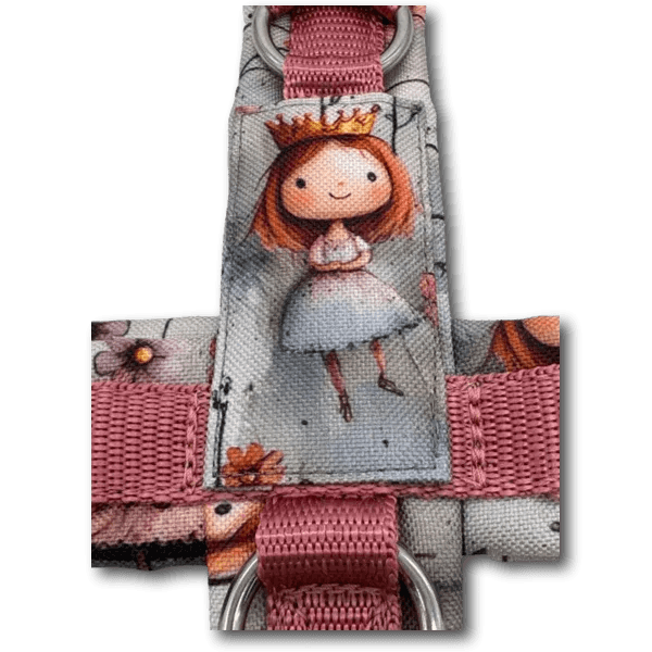 Y-Geschirr Prinzessin Hund mit niedlichem Prinzessinnen-Motiv in Rosa und Pink, ideal für kleine Hunde.
