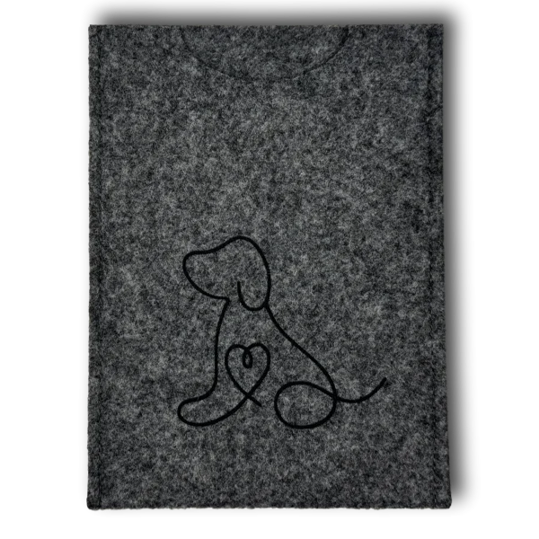 Filzhülle Heimtierausweis dunkelgrau hoch – Hund schwarz - Beagletuff