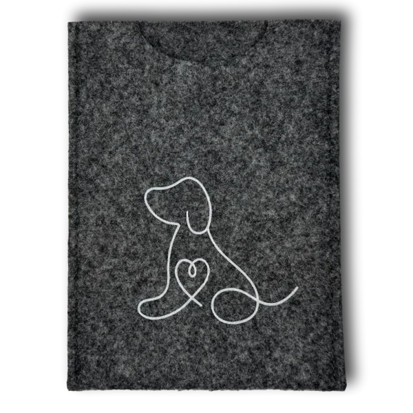 Filzhülle Heimtierausweis dunkelgrau hoch – Hund weiß - Beagletuff