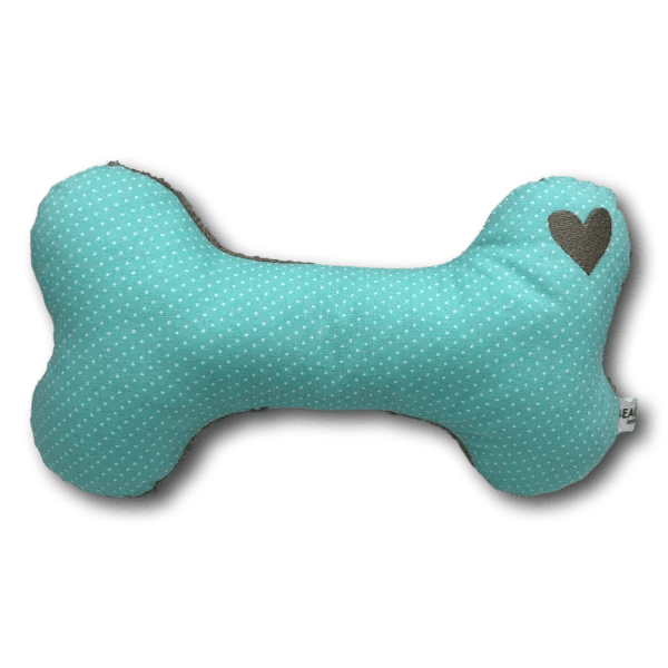 BT Kuschelknochen Pünktchen in Mint mit weißen Punkten – Hundespielzeug in Knochenform aus Baumwolle