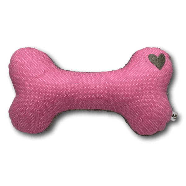 BT Kuschelknochen Pünktchen in Pink mit weißen Punkten – Hundespielzeug in Knochenform aus Baumwolle