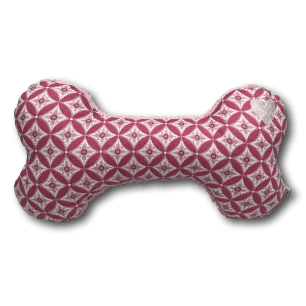 BT Kuschelknochen Ornamente in Rosa – Hundespielzeug in Knochenform aus Baumwolle