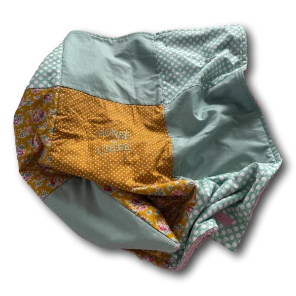 Hunde Kuscheldecke Patchwork Hundeliebe mint senfgelb - Beagletuff