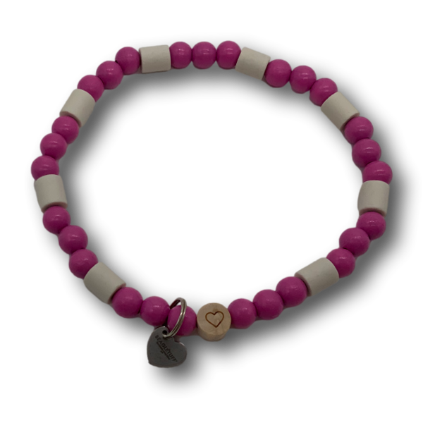 EM Keramik Perlenkette Hund Holzperlen pink
