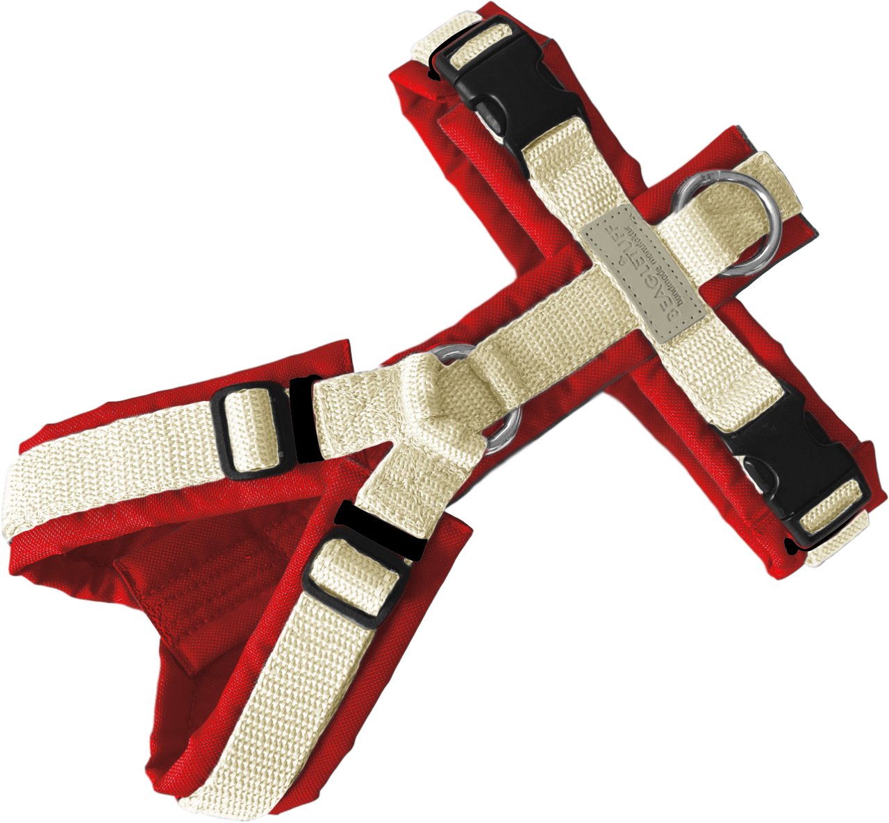BT EasyWalk® Hundegeschirr in Rot und Creme mit gepolsterten Gurten, schwarzen Schnallen und Edelstahlringen