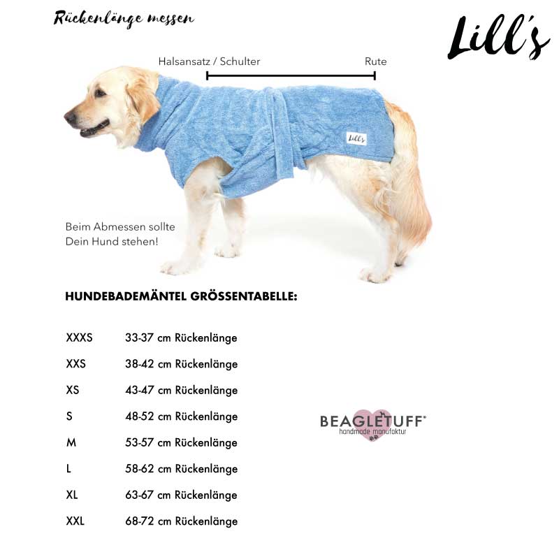 Lill's Dogs Hundebademanetel Grössentabelle